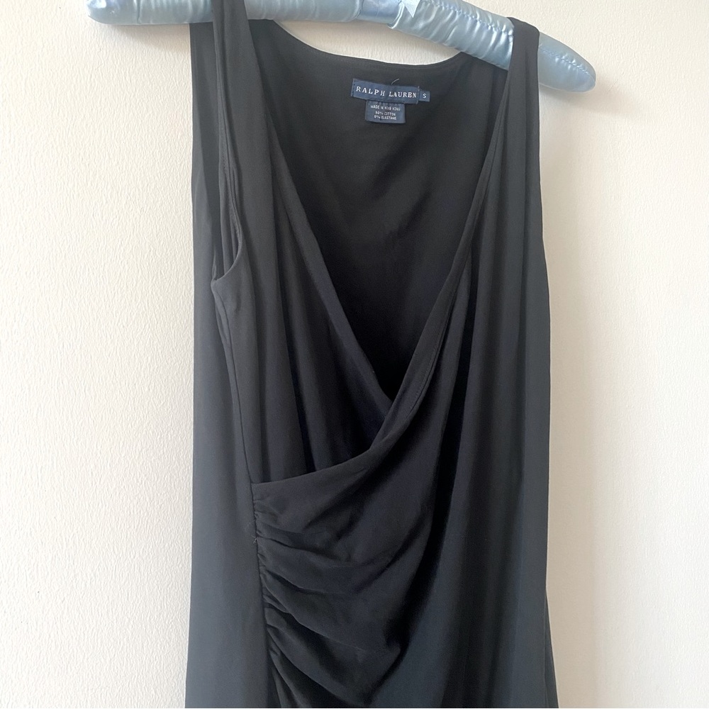 Vintage Y2K Ralph Lauren Blue Label Sleeveless V Neck Wrap Black Mini Dress - Picture 7 of 11